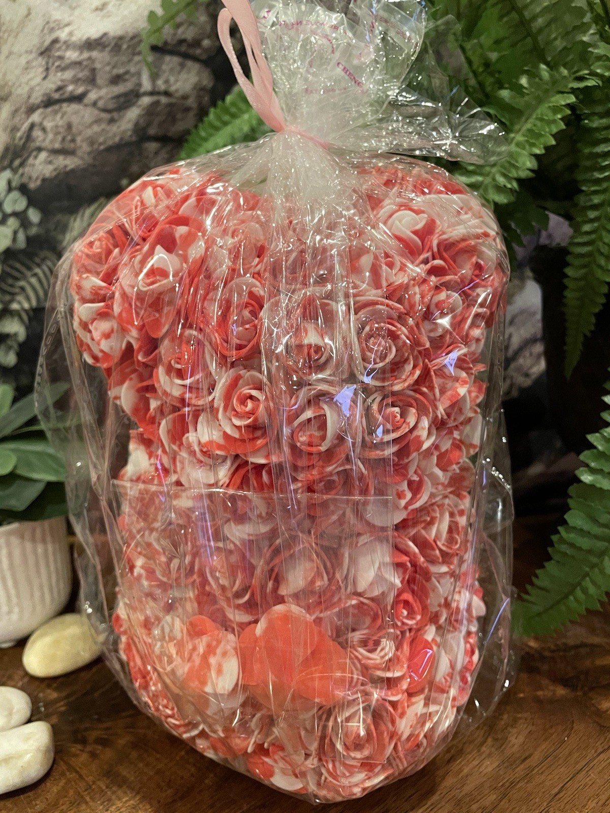 9” Artificial Rose Teddy Bear Pink White Gift ~ Anniversary Valentine Decor