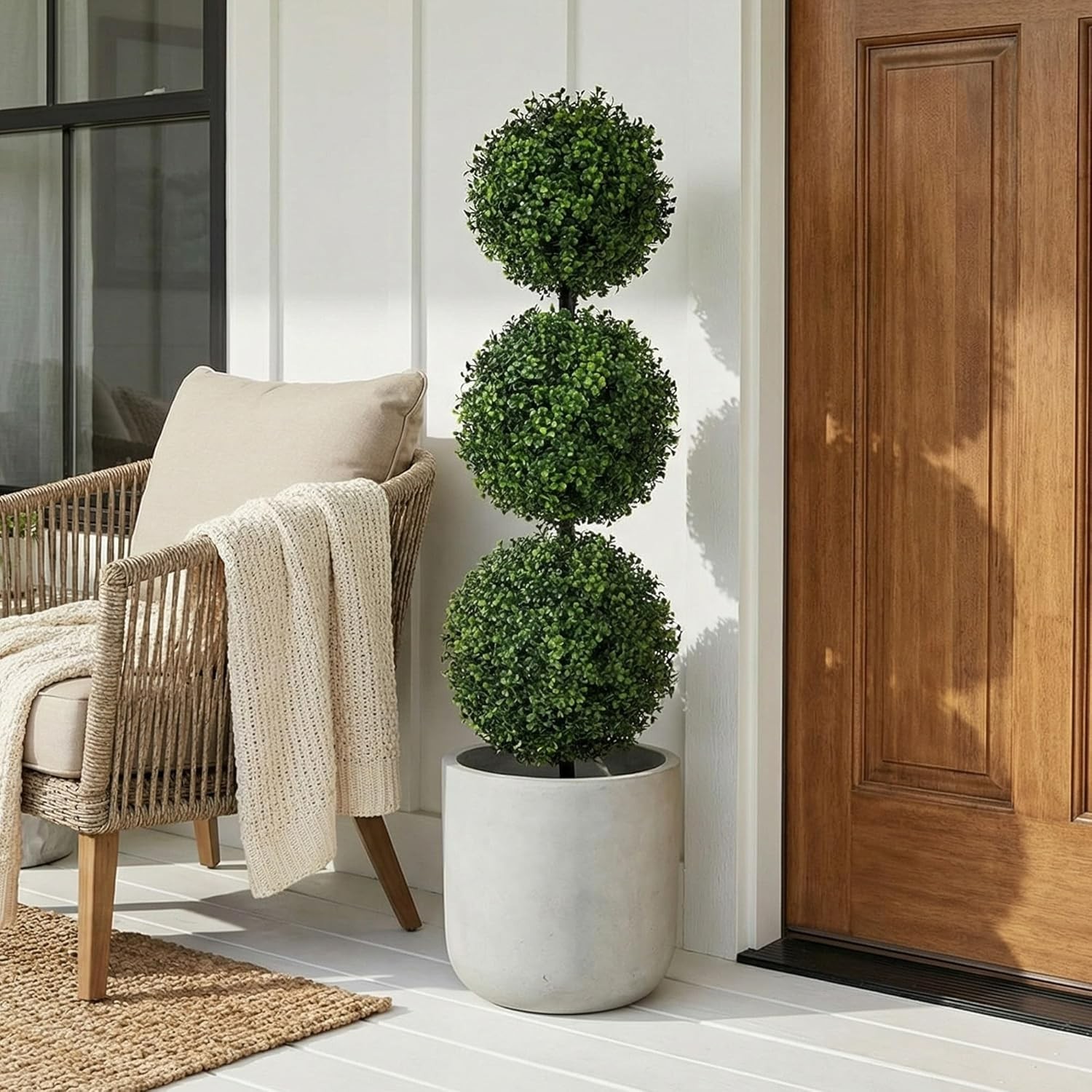 36in Artificial Triple Ball Boxwood Topiary Tree – Indoor Outdoor Realistic F…