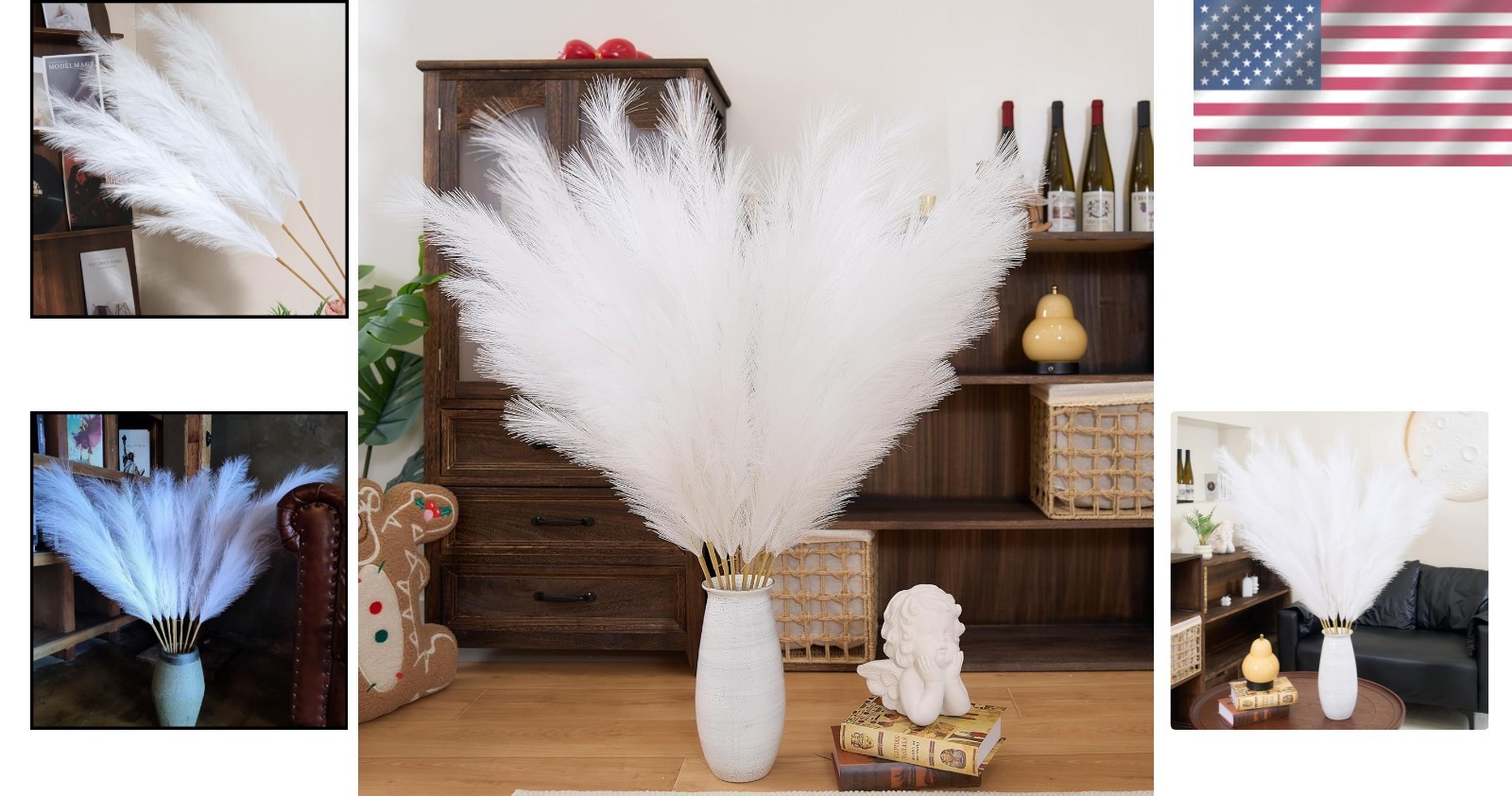 Timeless Faux White Pampas Grass 43.3” – Shed-Resistant 8pcs Floral Arrangement