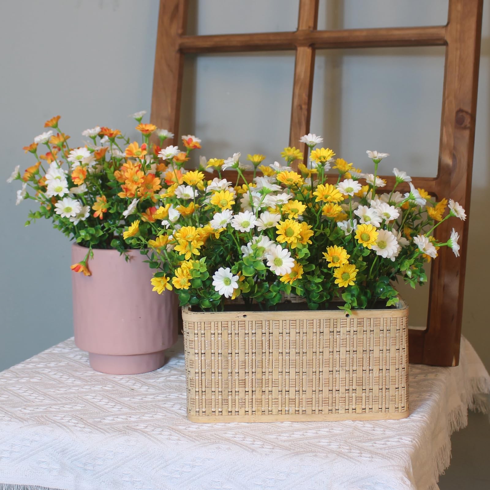 Fake Flowers Yellow Flowers for Spring Summer Decor – 8 Bundles Outdoor Chris…