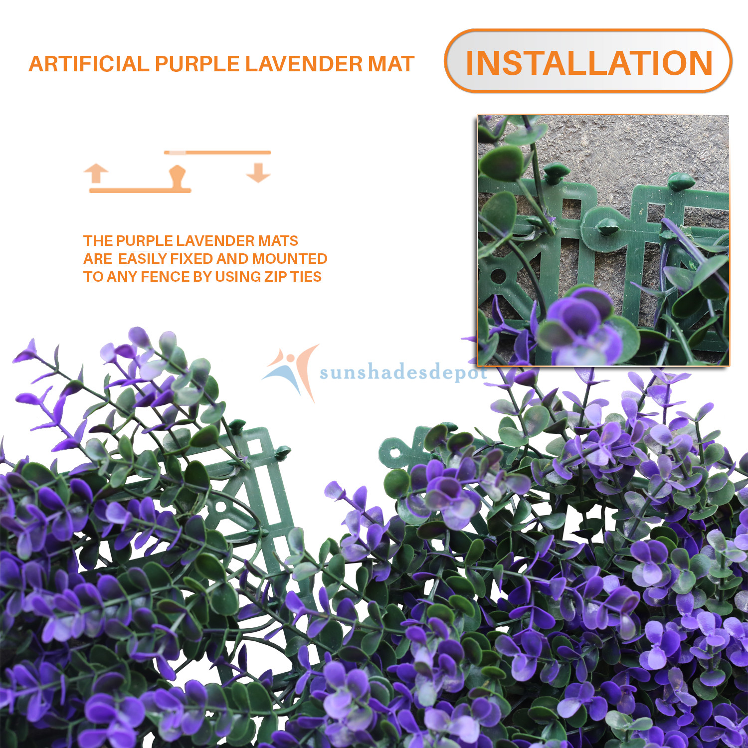 20” Artificial Hedge Faux Purple Lavender Leaves Fence Screen Panel Wall Decor