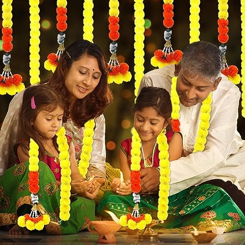 5 Pcs Diwali Marigold Garland for Decoration 5 Feet Long Artificial Yellow
