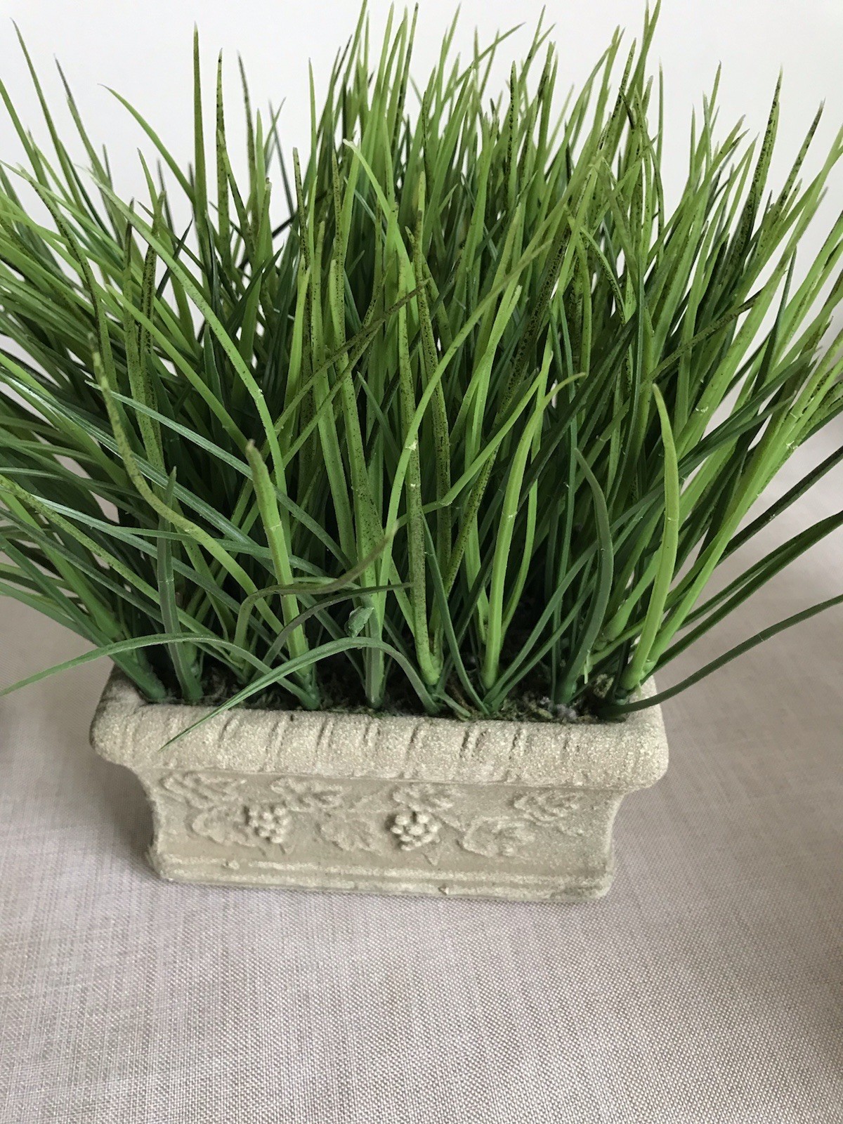 Set of 2 Faux Potted Grass in Faux Concrete Planter Patio Decorative Accent