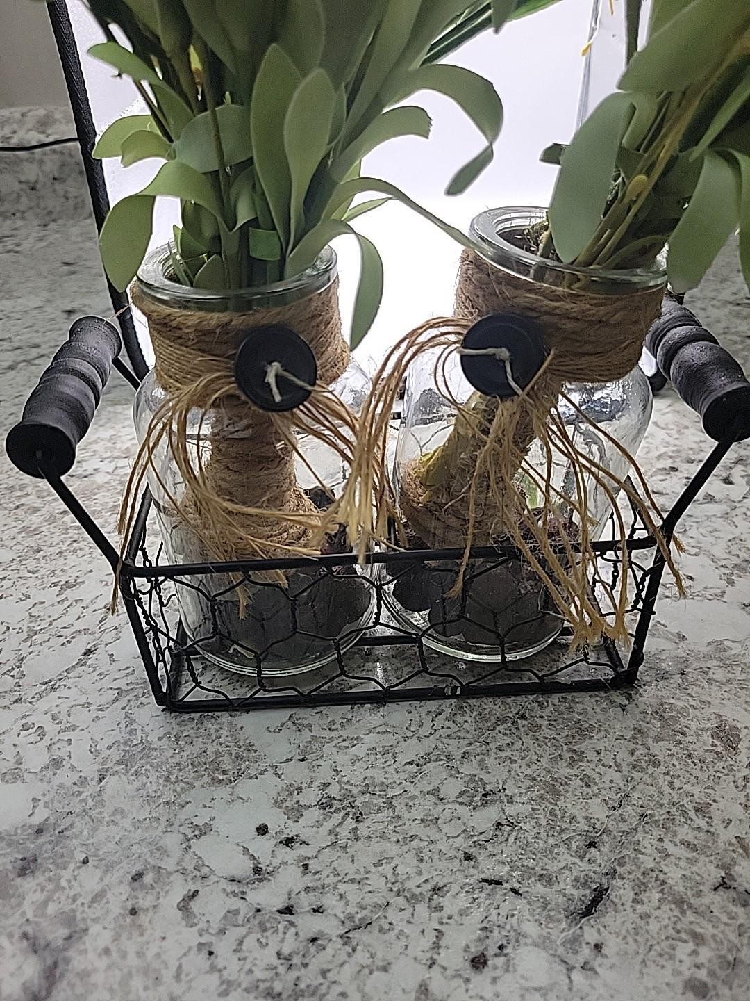 Farmhouse Yellow Artificial Flower Arrangement Glass Jars Metal Caddy Rustic…
