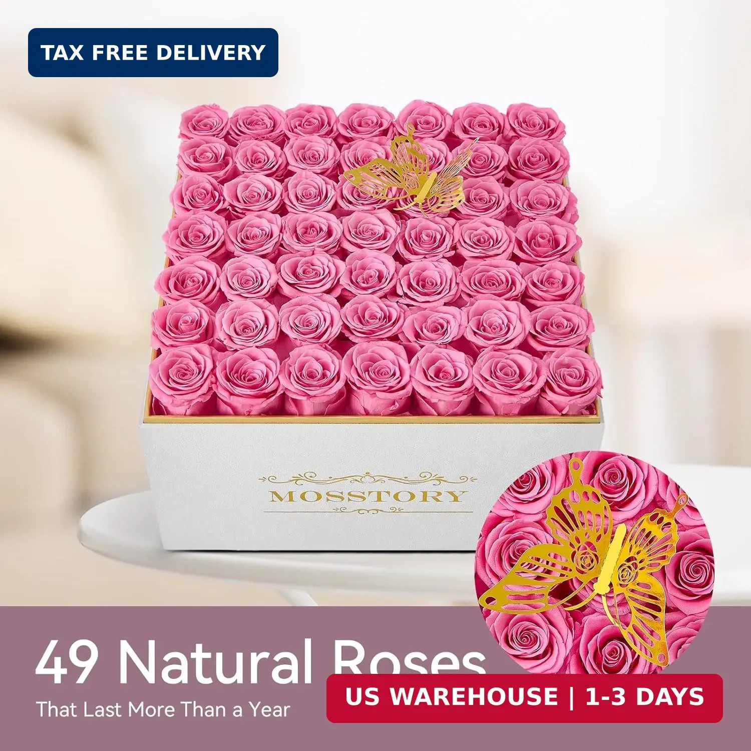 Mosstory Forever Flowers 49-Piece Preserved Roses in a Box Gifts for Her Women W