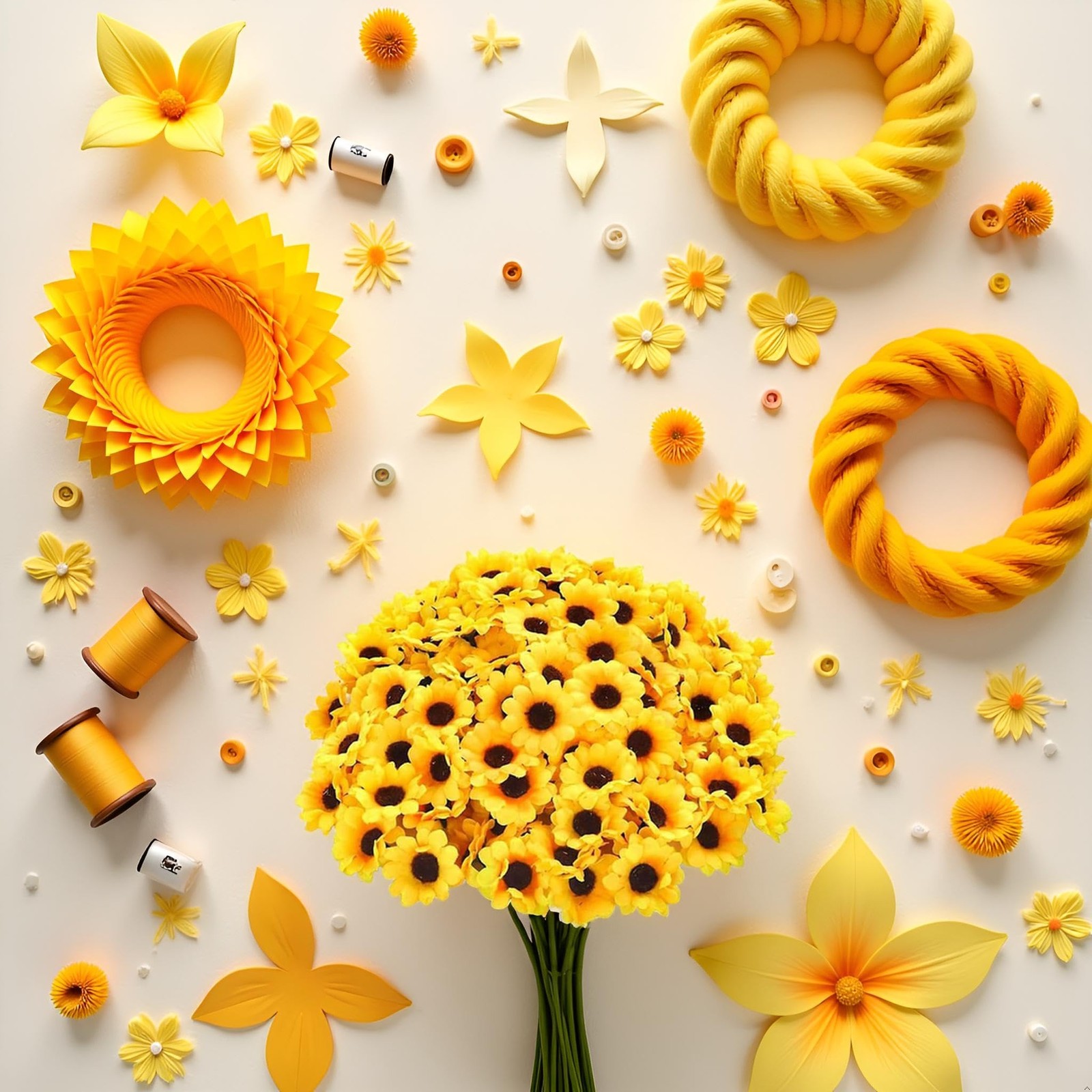 100Pcs Yellow Artificial Flower Heads Mini Fake Sunflower Decorative Fabric F…