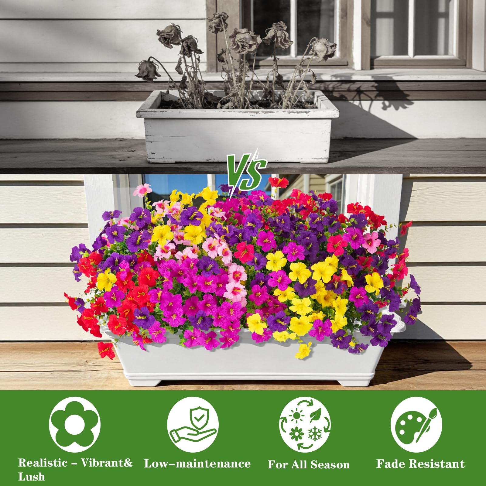 Artificial Fake Petunias Flowers UV Resistant Outdoor 12 Bundles Realistic Silk