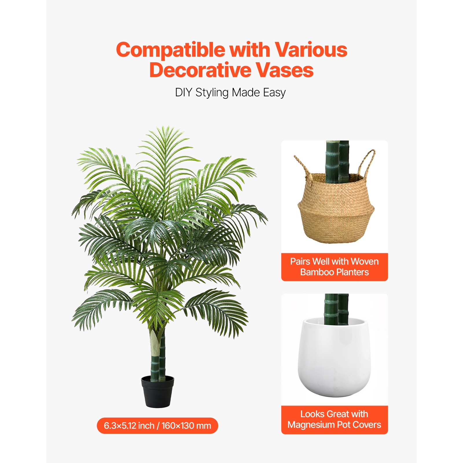 Uimoso 5ft Faux Areca Palm Tree with White Pot for Indoor Decor