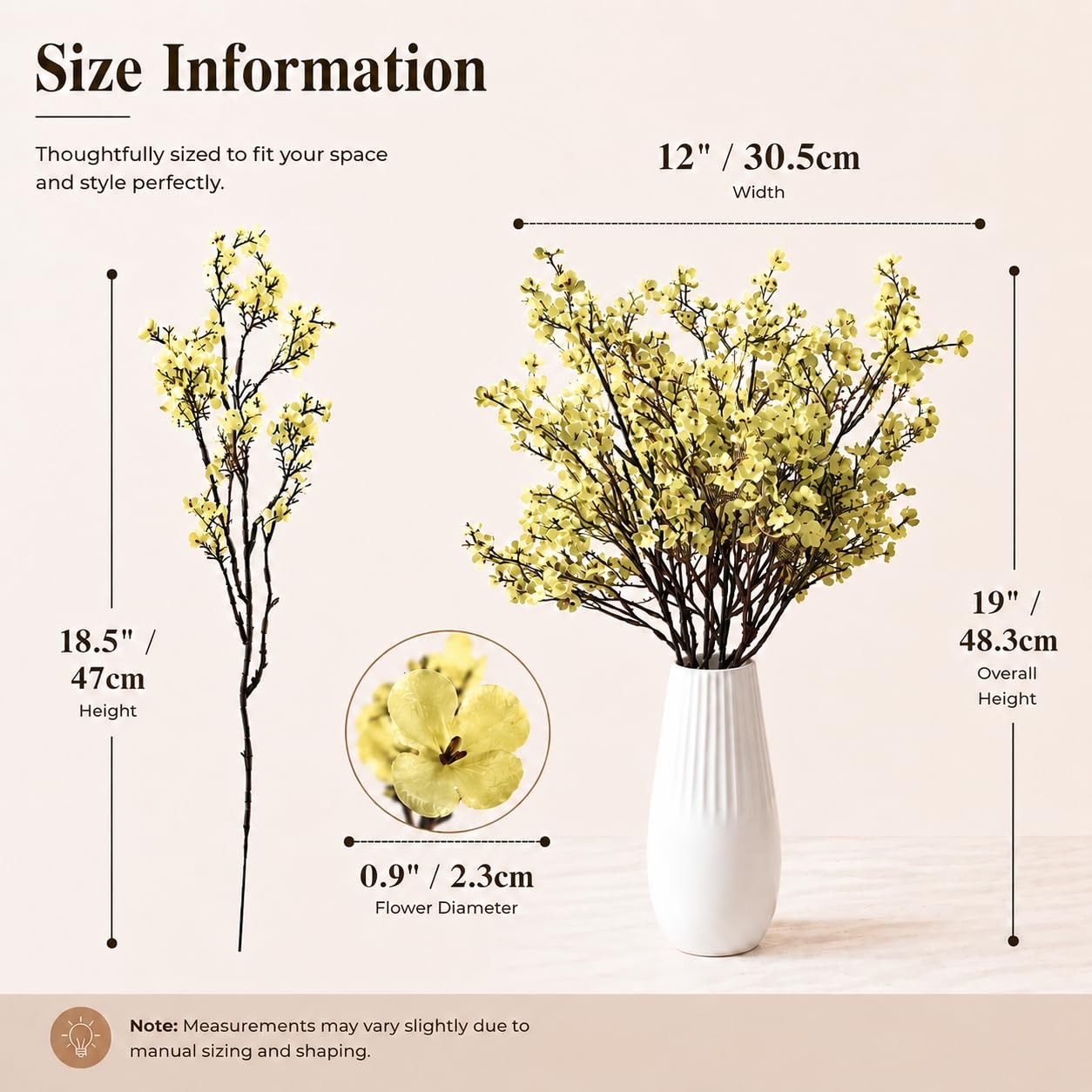 6 Bundles Light Yellow Artificial Babys Breath Silk Gypsophila 18.5 In Decor