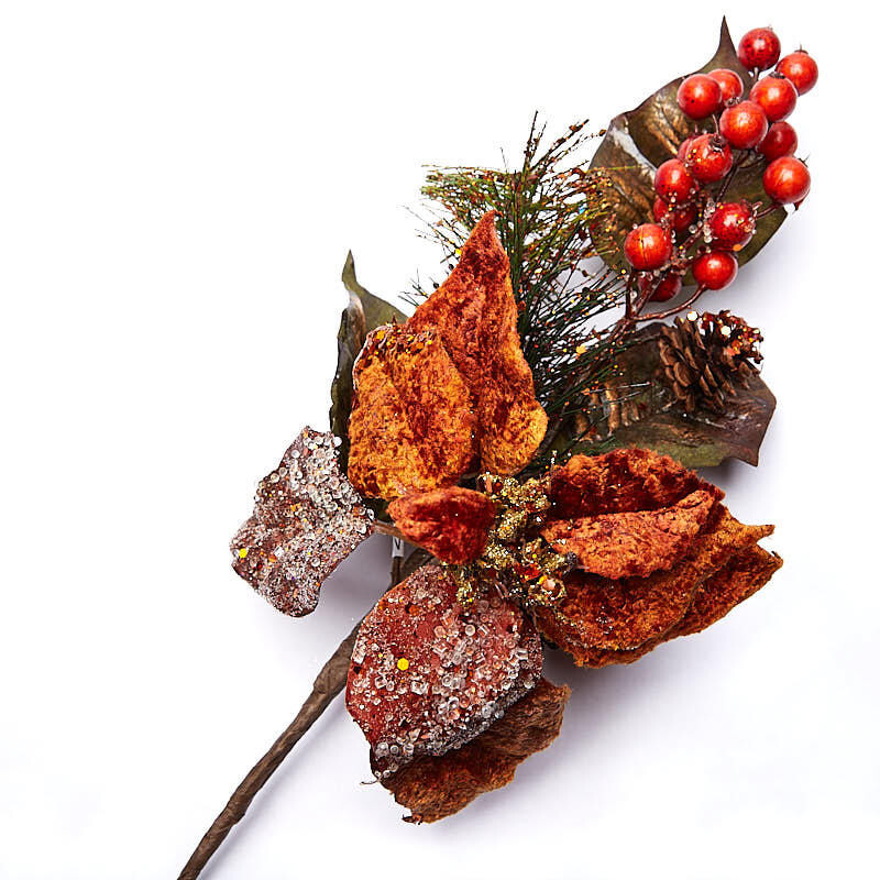 Set of 4 Glittered Copper Artificial Poinsettia 18″ Picks with Berries