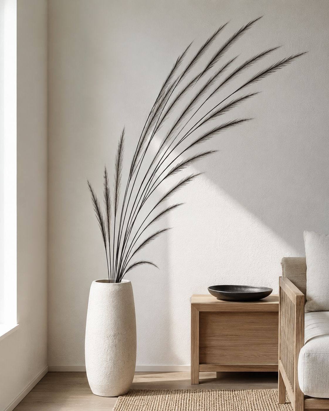 Black Pampas Grass Stems, 16 Artificial Wispy Faux Grass Stems, 31 Inch Tall Mod