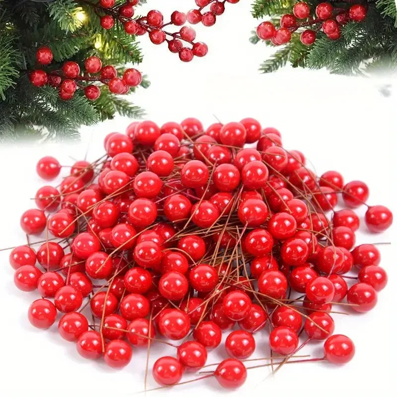 50/1000pcs Artificial Red Berry Stamen Bead Mini Floral Wreath Ornament Xmas DIY