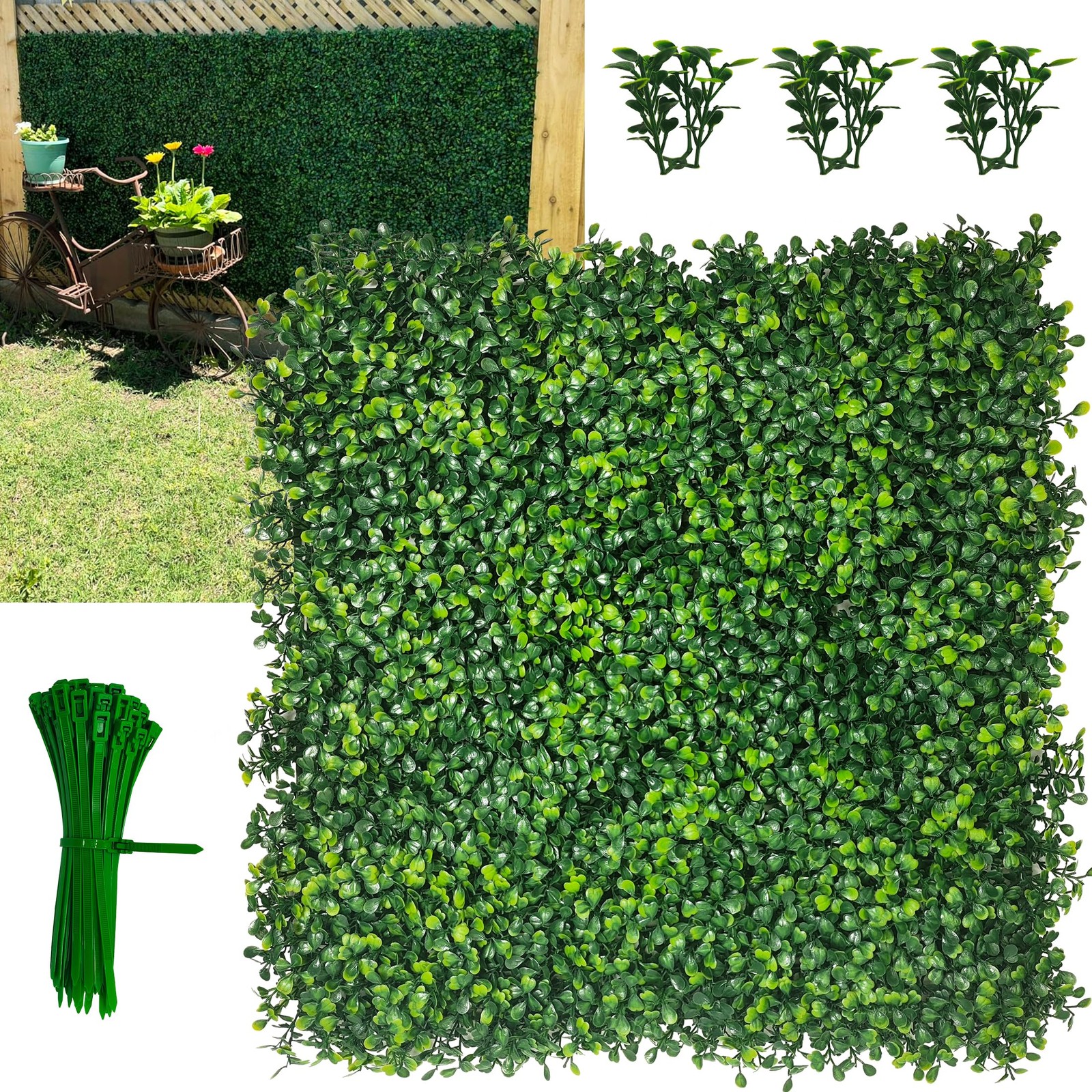 24 PACK 20″x 20″ UV-Protected Artificial Boxwood Panels, 4-Layer Faux Boxwood
