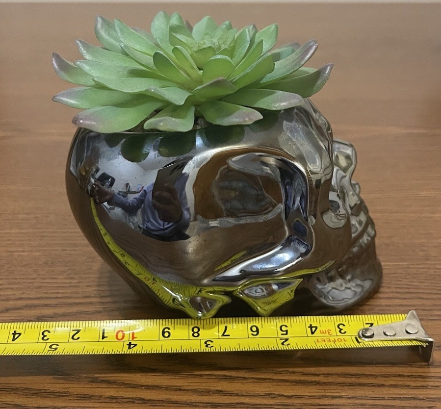 SKULL ..Flora Artificial Plant in Cool blue carnival skull 4in