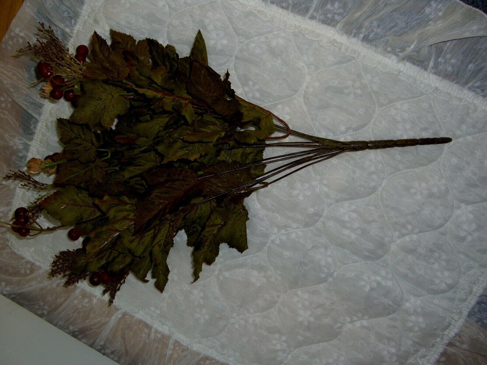 A Bunch of Silk Green Leaves/Red Grapes/Berries/22″ Tall