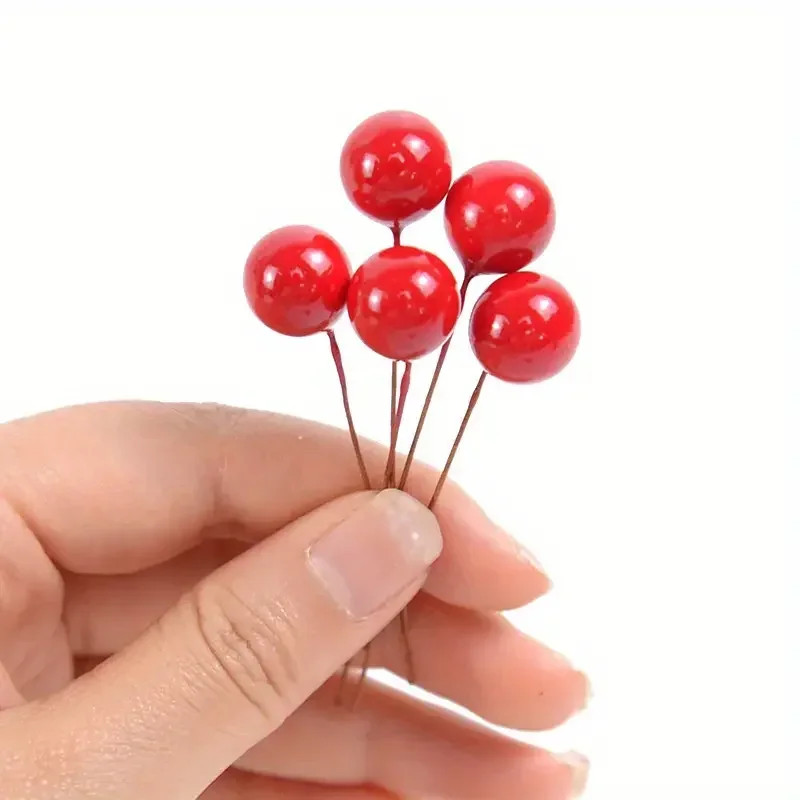 50/1000pcs Artificial Red Berry Stamen Bead Mini Floral Wreath Ornament Xmas DIY