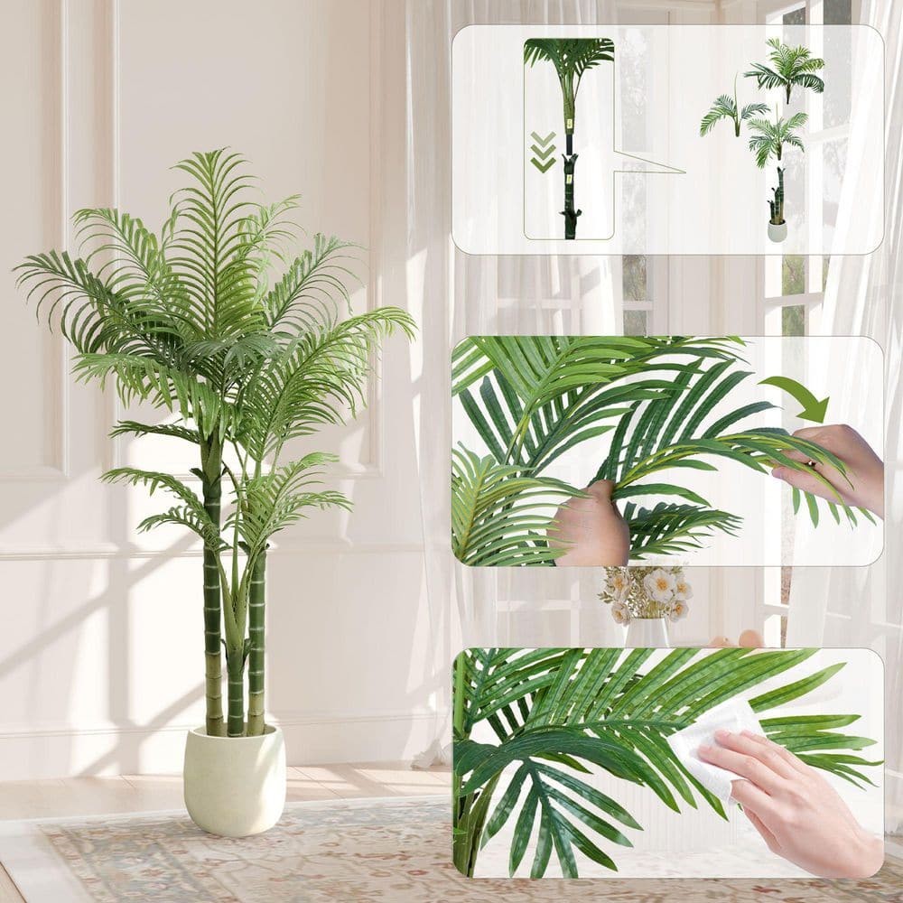 6 Ft. Artificial Palm Trees White Planter Indoor Outdoor Patio Office Home Decor