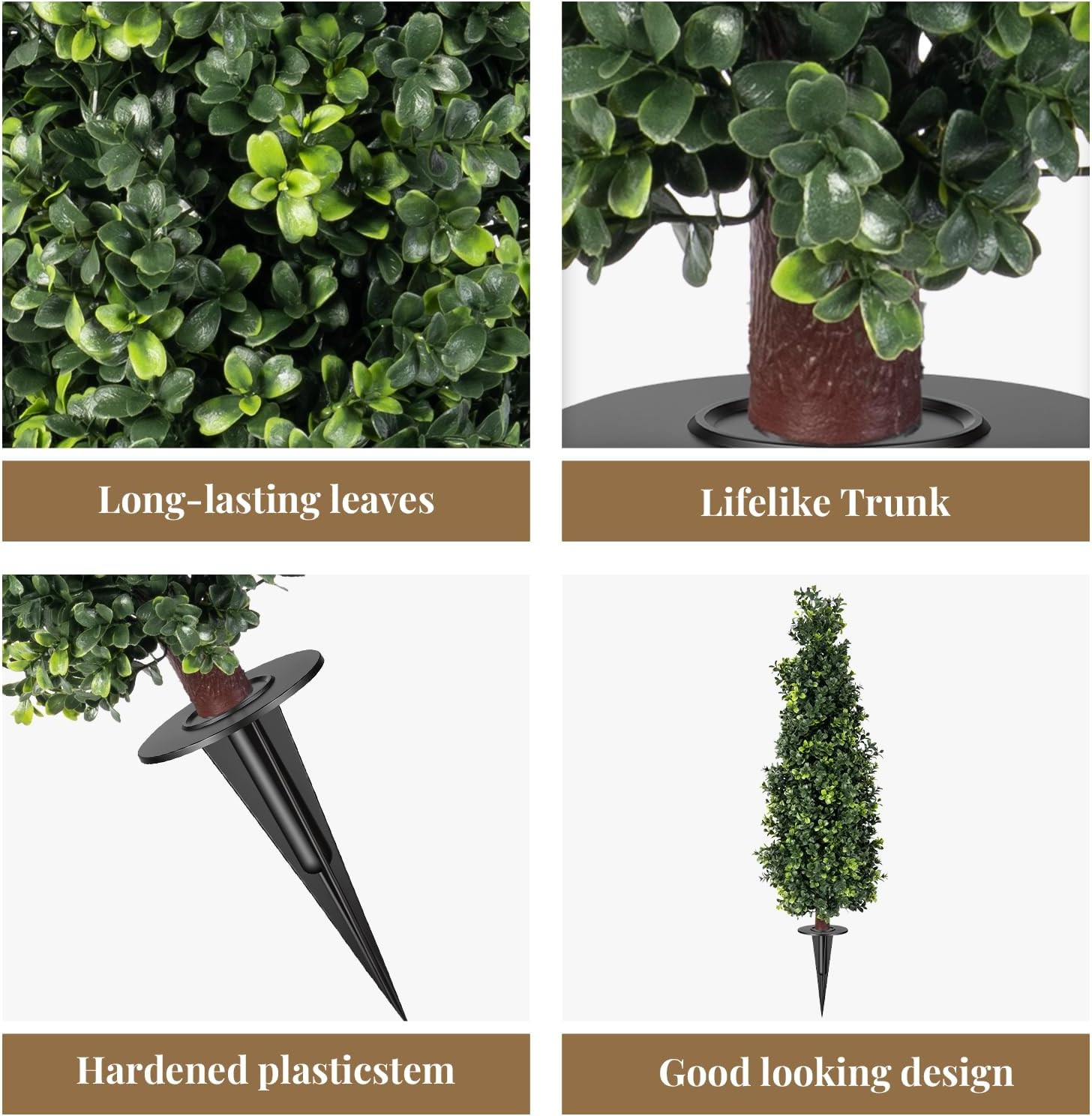 2 Pack Artificial Boxwood Topiary Trees with Ground Spike, 2 FT Faux Boxwood Top