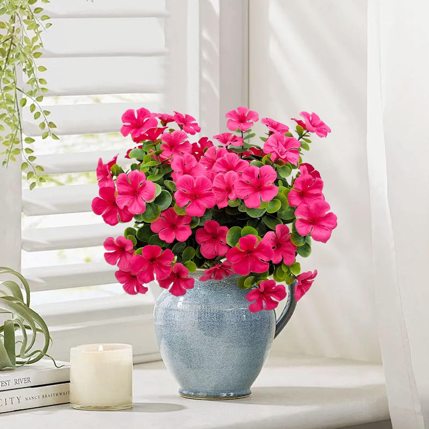4 Bundles Large Artificial Geranium Flowers for Outdoors UV Resistant Faux Si…