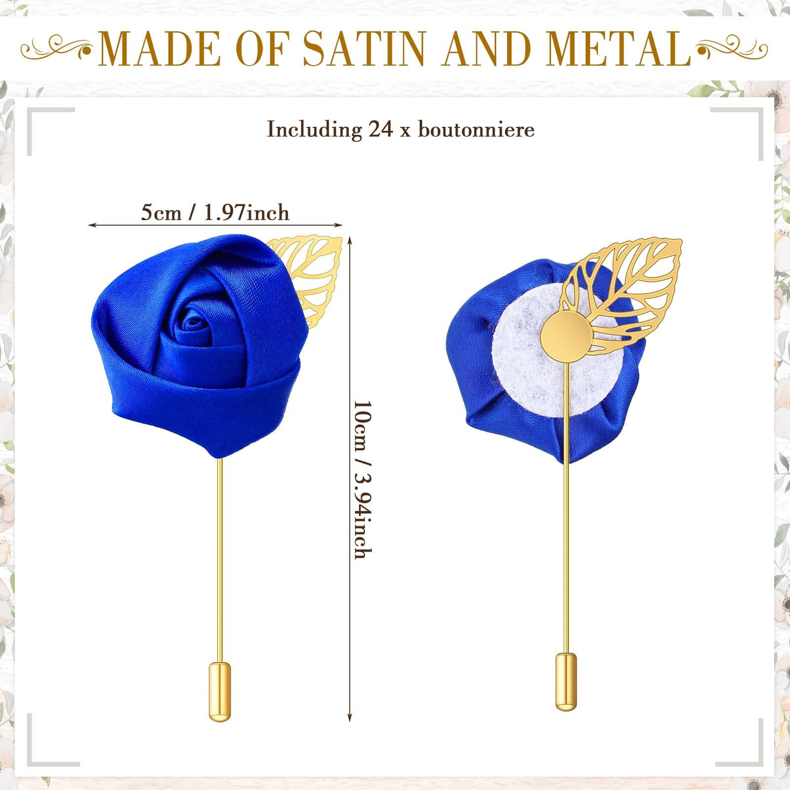 Blue Rose Boutonniere Wedding Buttonholes Pocket For Men Prom Party 24 PCS