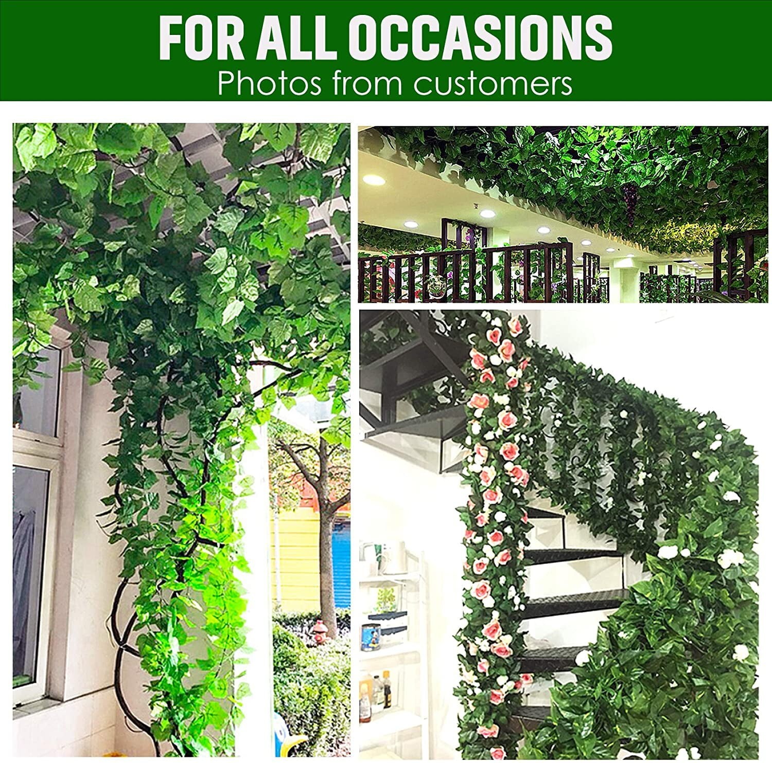 12 Pack Artificial Ivy Greenery Garland, Fake Vines Hanging Plants Back
