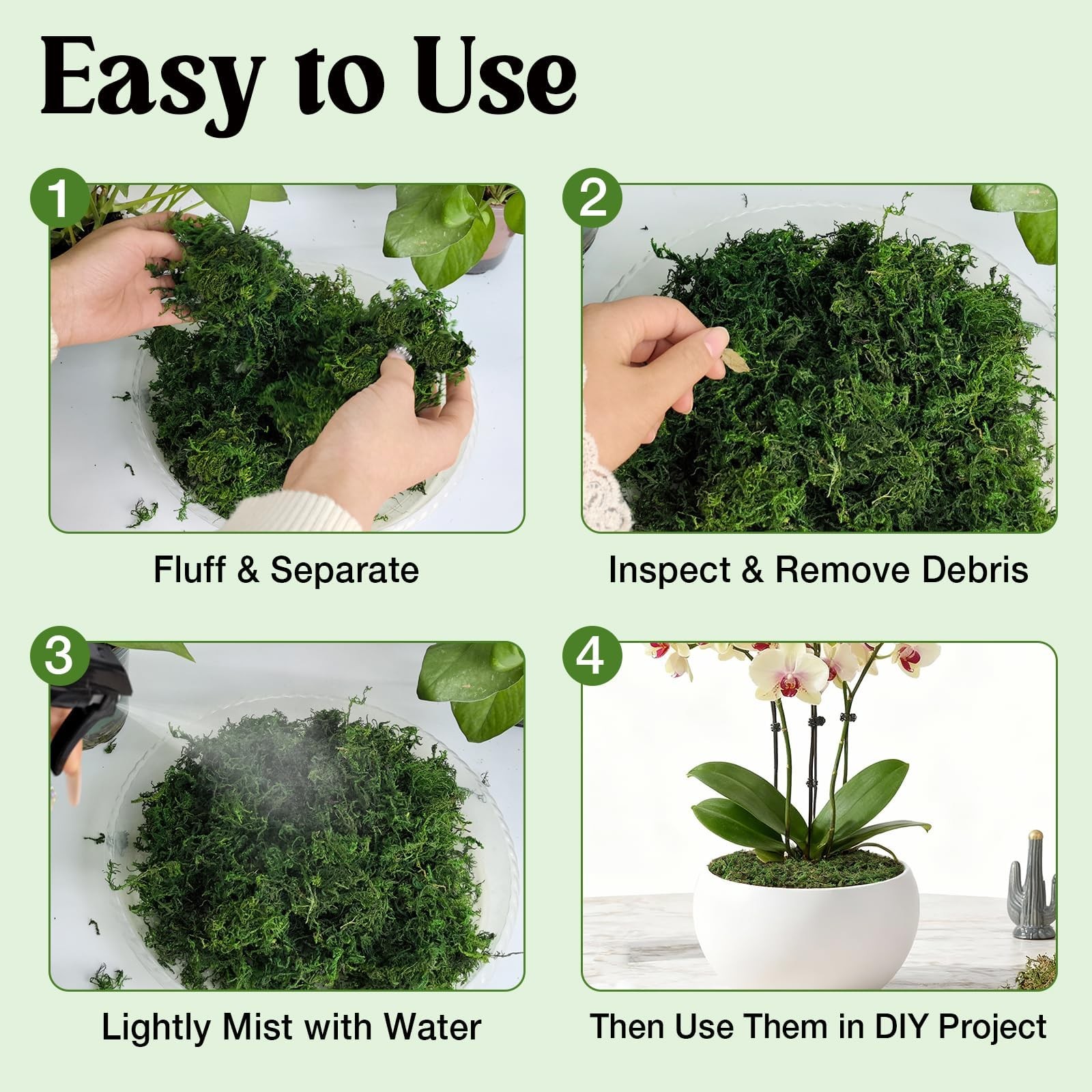 Fake Green Moss for Plants Indoor Pot Filler, 10oz Dried Artificial Faux Moss…