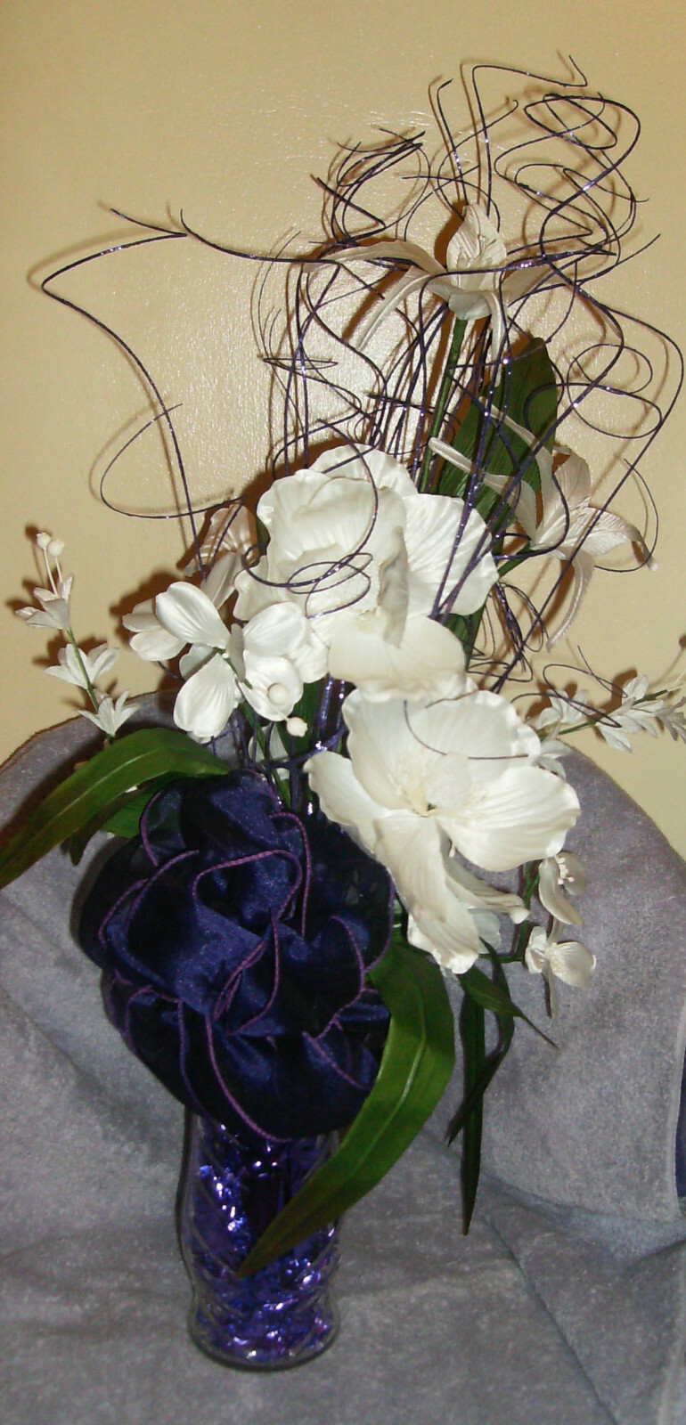 6 PC HOMCO #47011 60011 1909 PURPLE GARDEN CUTTINGS BOUQUET19″H BOW WHISPY BUSH