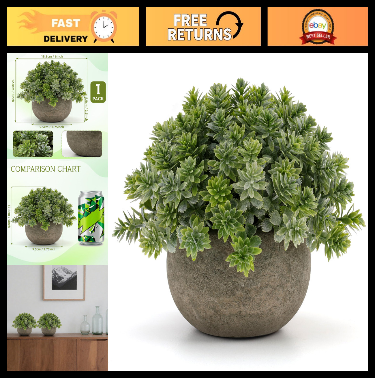Small Artificial Sage Potted Plant – 4.72″ Realistic Greenery Decor for Home & P