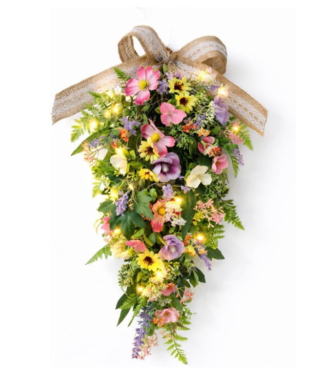 Spring Summer Teardrop Swag for Front Door-Porch-Wall with LED Lights Artificial
