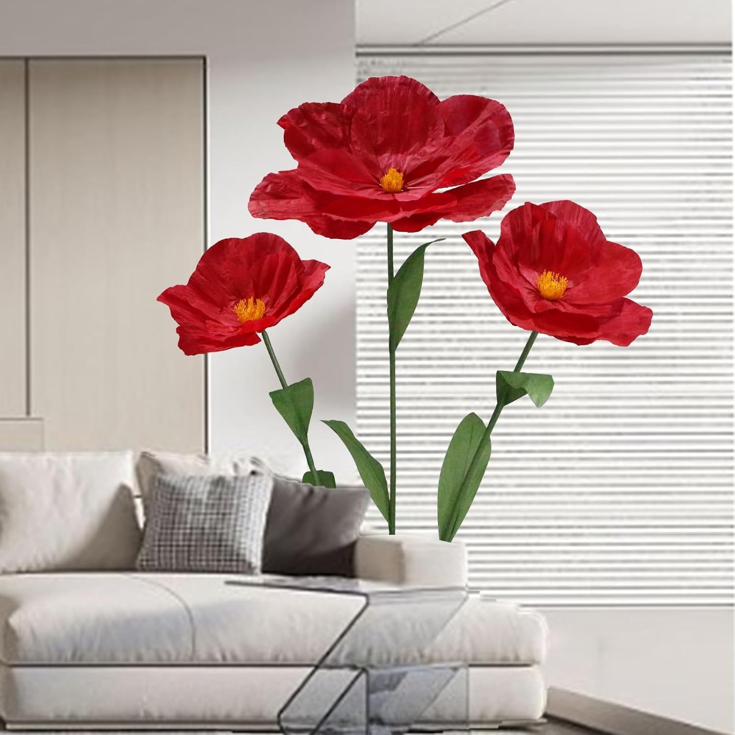 5.9 Ft Large Paper Artificial Flowers Giant Standing Poppy Wedding Decor Red
