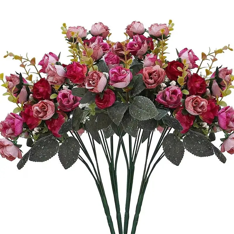 2PCS Artificial Silk Rose Flowers Bouquet Plastic Plants Home Wedding Party Deco