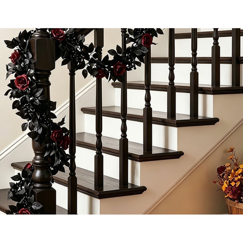 Black Vine Garland with Realistic Petals for Halloween For Wedding Decor