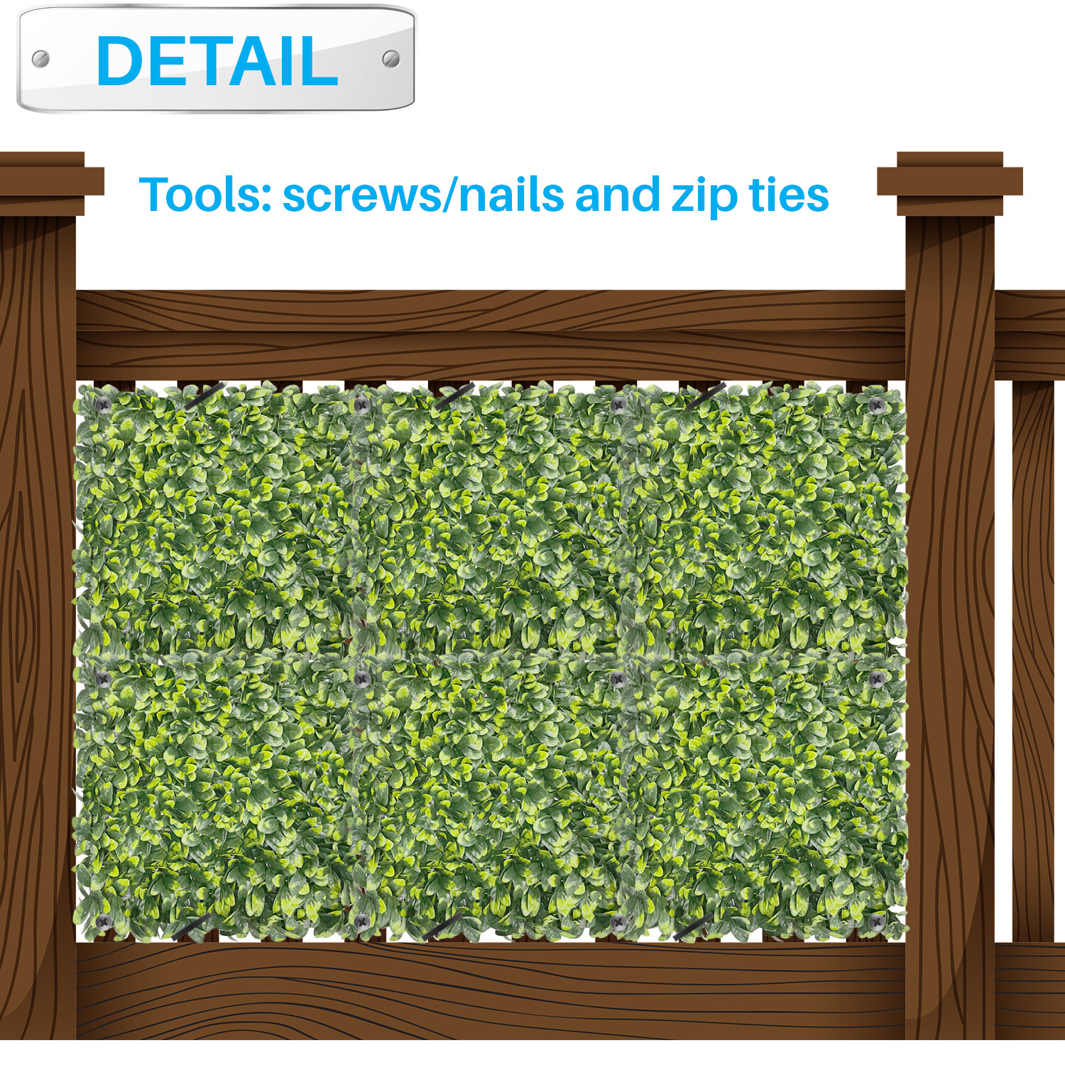 20″x20″ Artificial Greenery Grass Wall Hedge Decor Privacy Fence Panel, Ficus