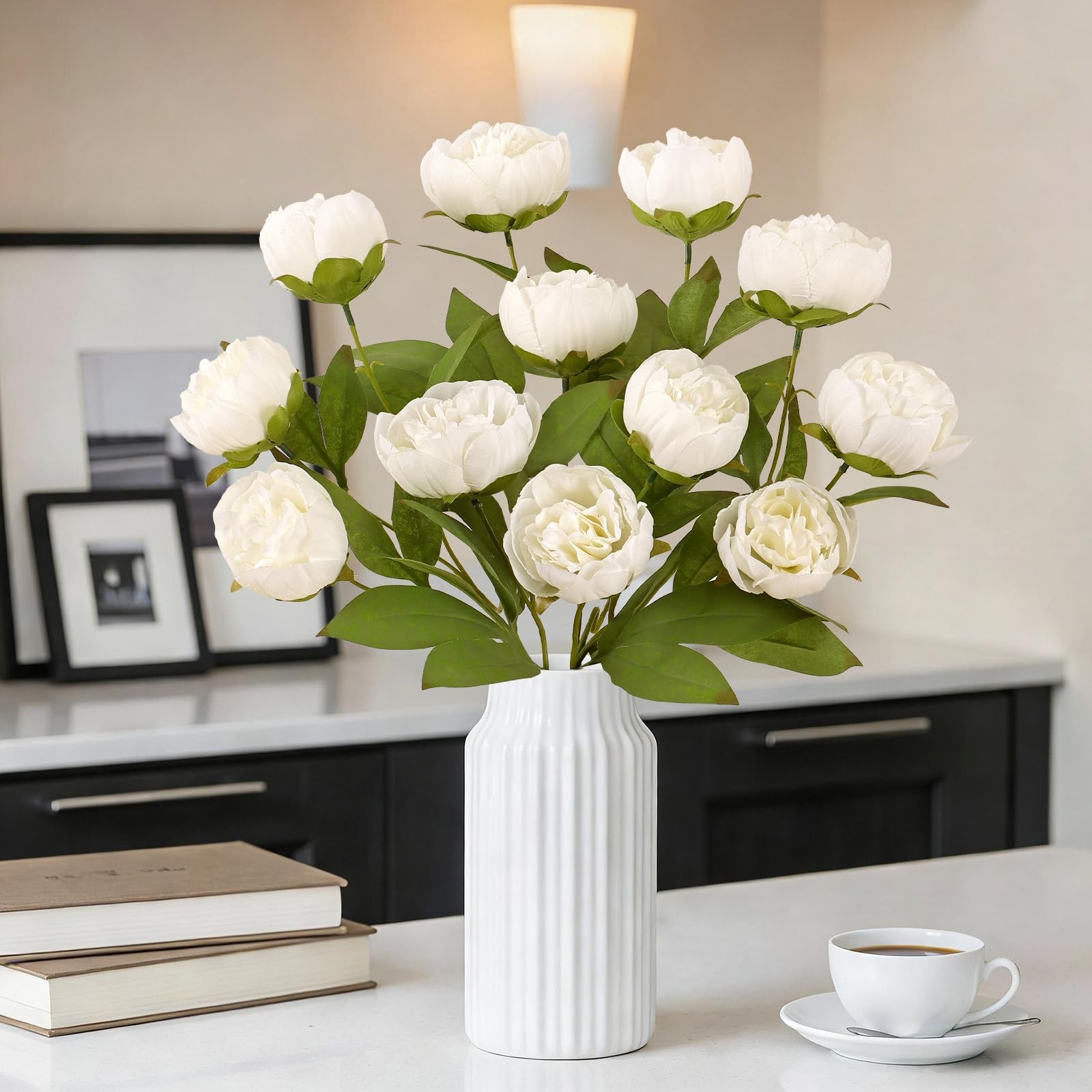 3 PCS 27 Inch White Faux Peonies Artificial Flowers Vase Filler DIY Bouquet