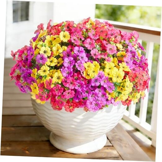 for Outdoors, Fake Plants Greenery Faux 12 Artificial Flowers Mixed 4 Colors