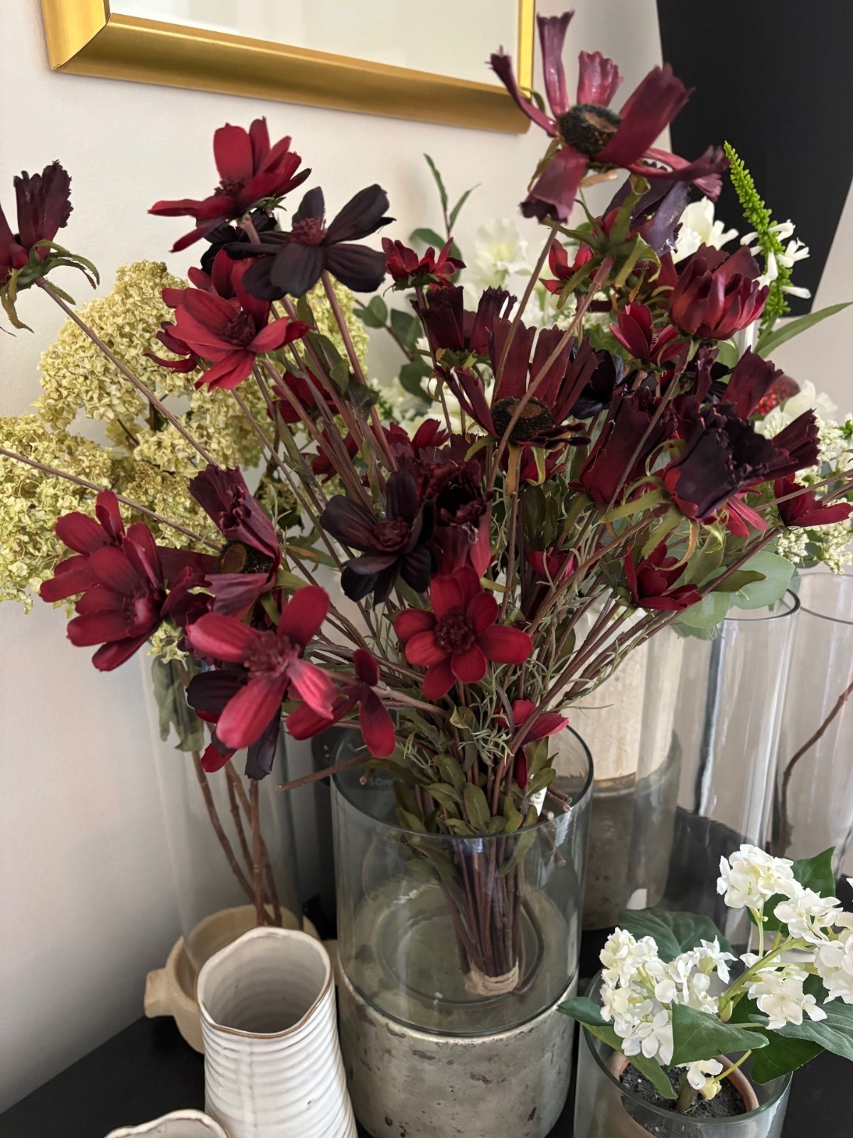 NEW Pottery Barn Faux Long Stem Red Burgundy Fall Floral Cosmos Bundle XL NWT