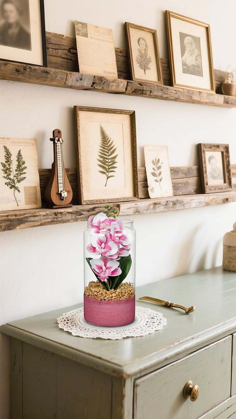 Artificial Orchid Plant with Vase Small Faux Pink Orchids Decor for Bedroom