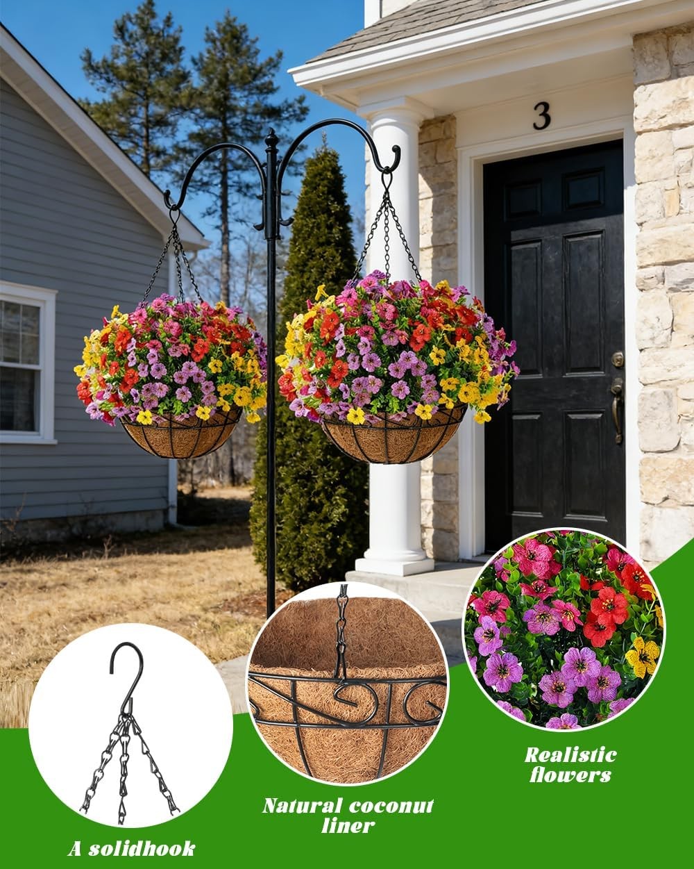 Artificial Faux Fake Hanging Flowers Plants Basket for Summer Outdoor Outside De