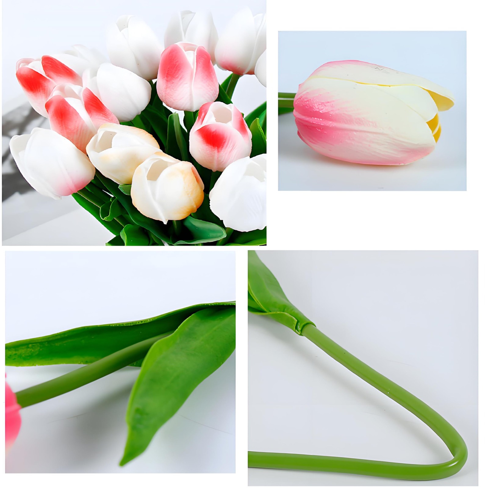 10 PCS White Artificial Flowers Fake Tulips 13 Inch Silk Bouquet Wedding Decor