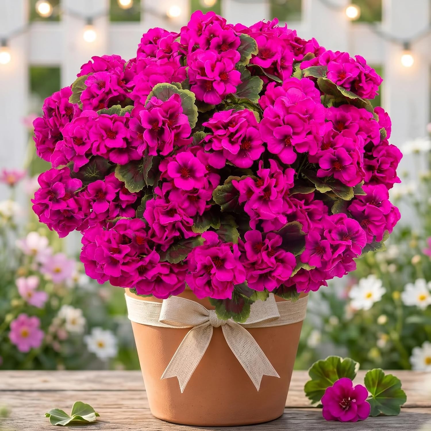 Realistic 16 Pcs Silk Geraniums for Indoor Outdoor Decoration – Rose Red Charm