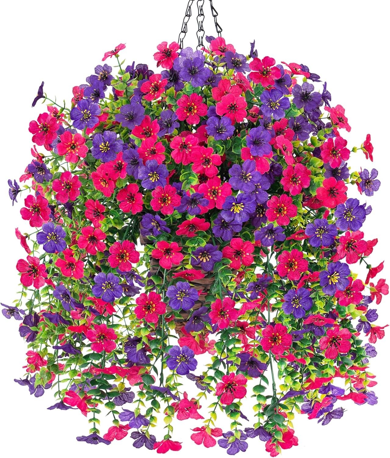 Artificial Hanging Flowers Basket for Outdoor, Fake Flowers Faux Plants Look …