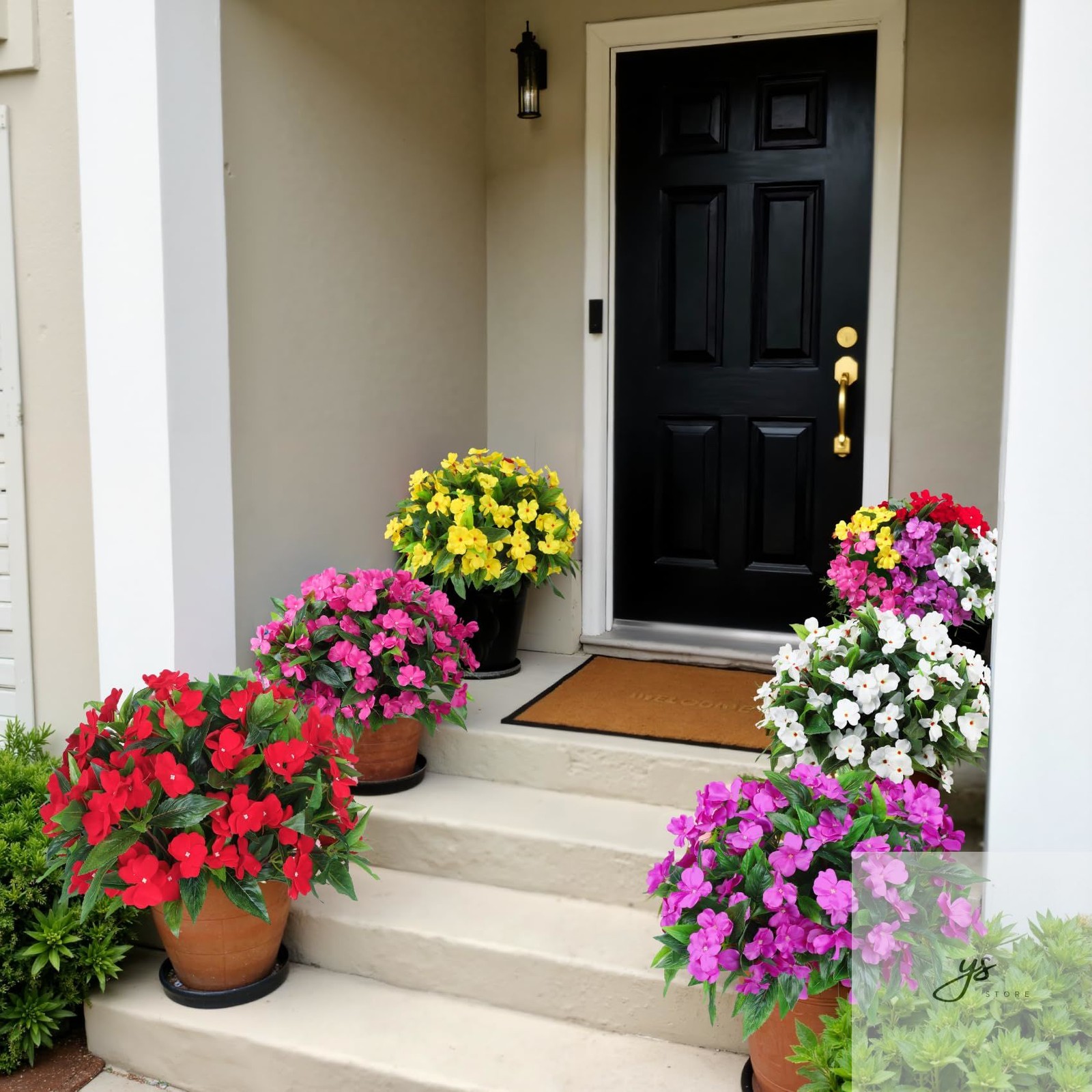 6 Bundles Artificial Impatiens Flowers for Outdoors Decoration, Silk Flowers Bou