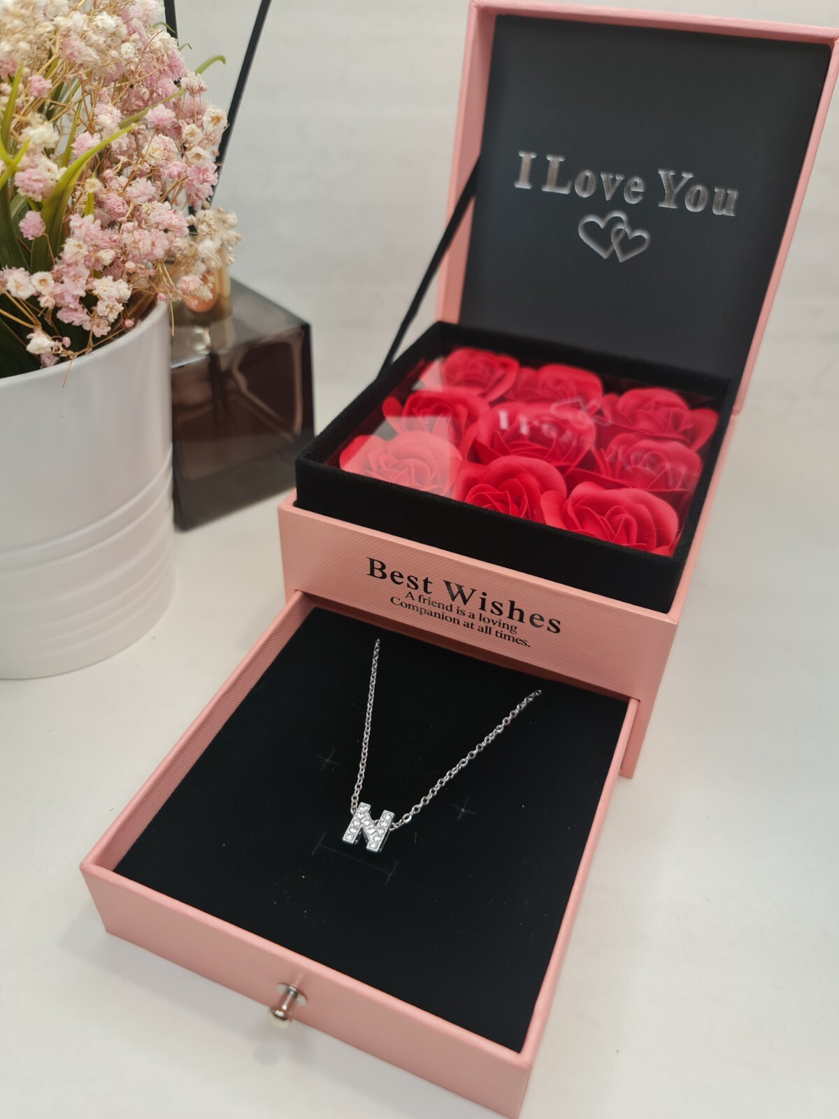Soap Rose Flower Personalised Gift Box Handmade with Necklace