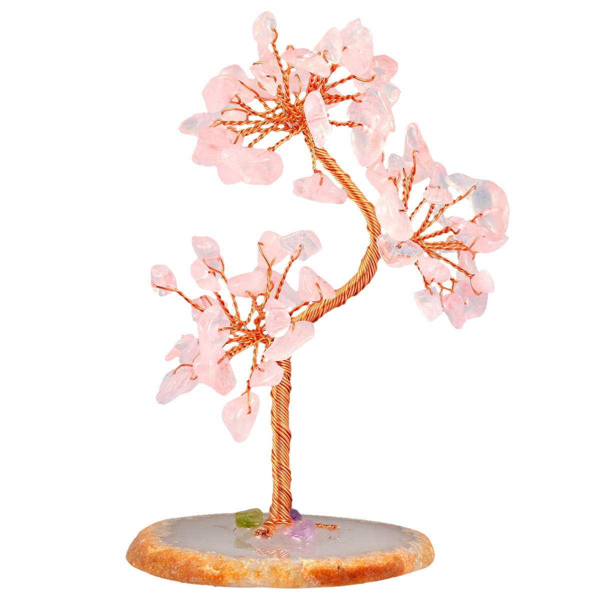 Rose Quartz Crystal Tree Agate Slice Base Healing Stones Money Tree Decoratio…