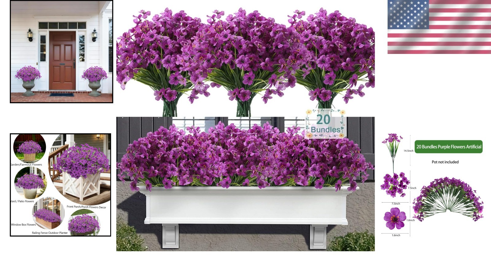 Vibrant 20 Bundle Set of Purple Artificial Flowers for Patio and Garden Design