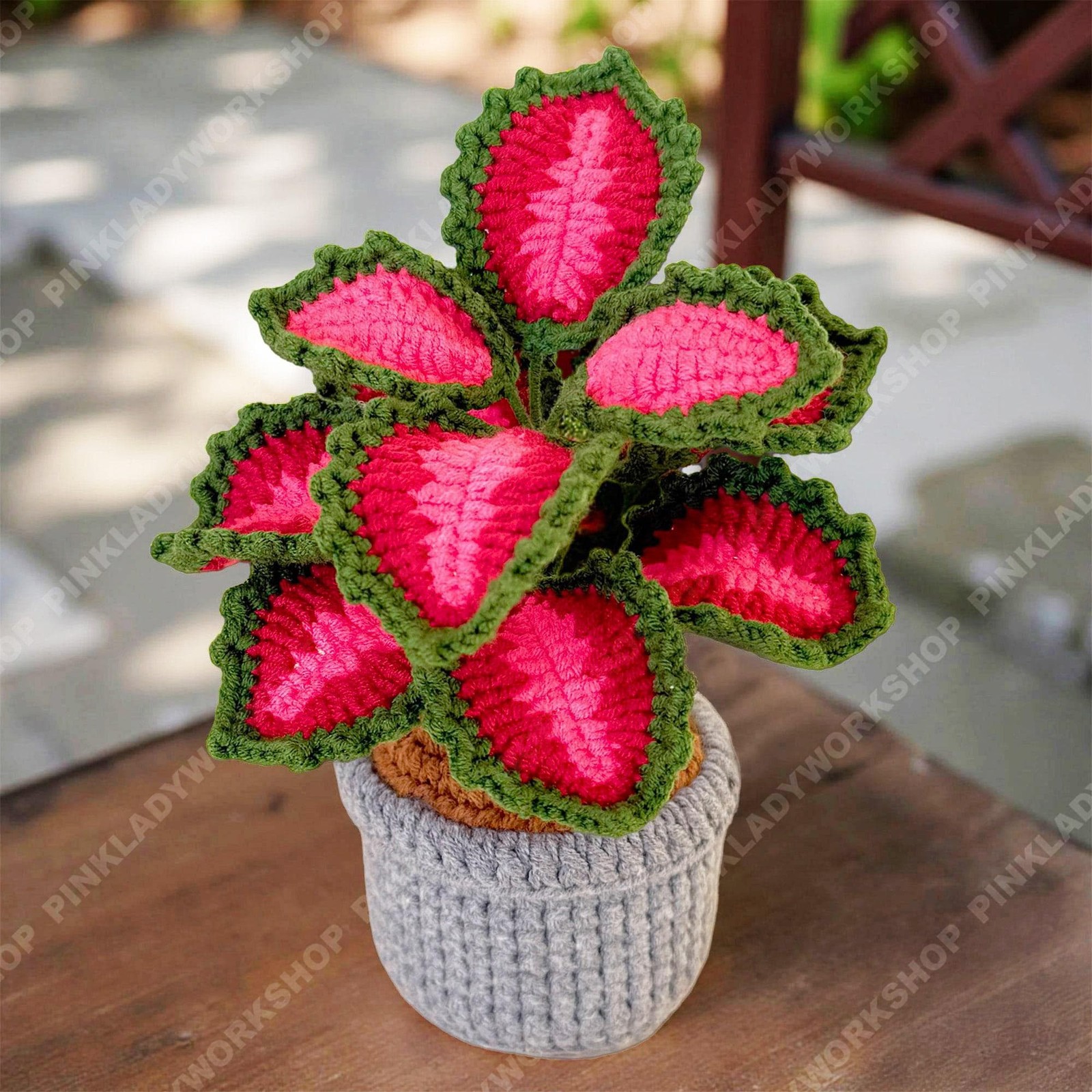 Crochet Coleus Plant | Handmade Red & Green Fiber Art Decor