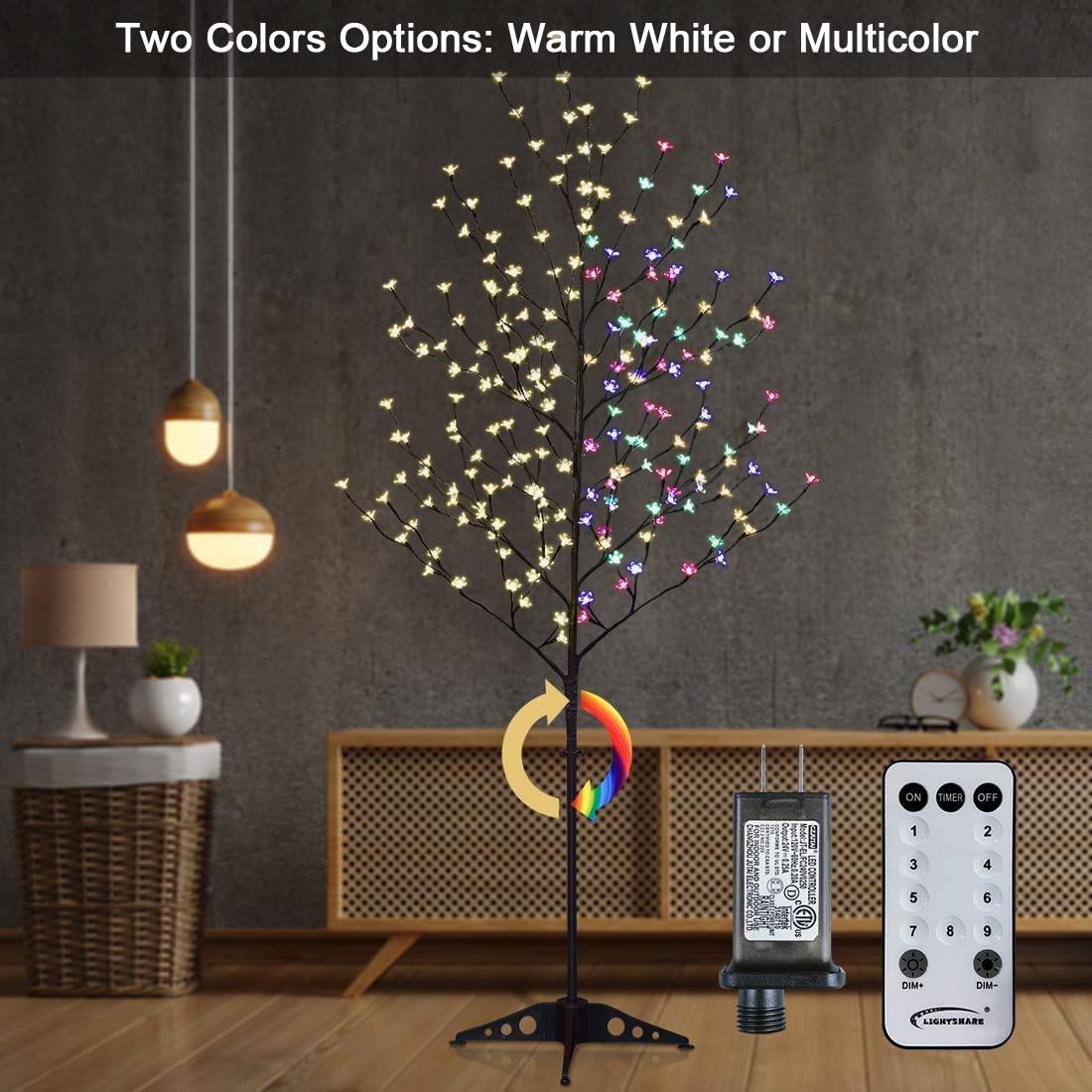 6.5FT LED Lighted Cherry Blossom Tree, 208 LED Warm White to Multicolor, Time…