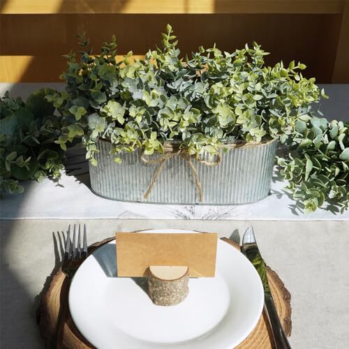 Winlyn Artificial Eucalyptus Arrangement in Rustic Oval Galvanized Metal Plan…