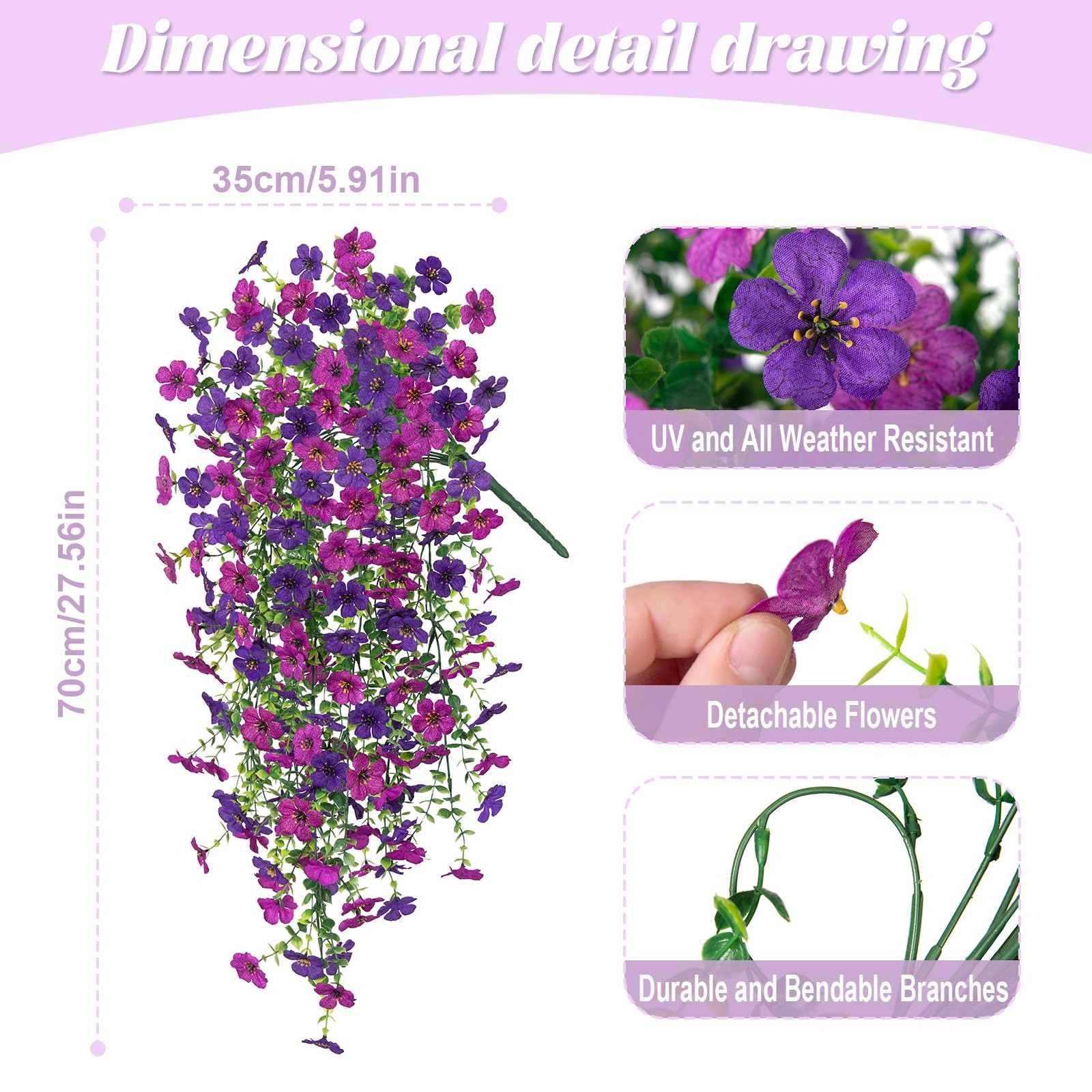 Fake Artificial Hanging Flowers for Outdoors Decoration, 2 PCS Faux UV Resist…