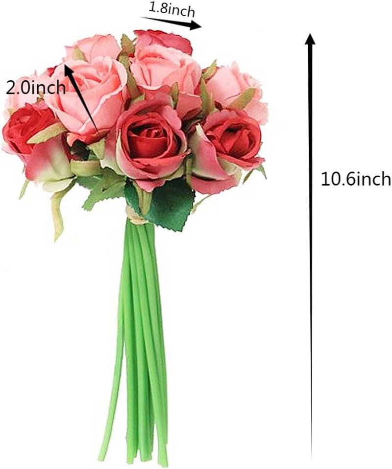 Artificial Roses Fake Flowers 12 Heads Arrangement Silk Bouquet for Home Office